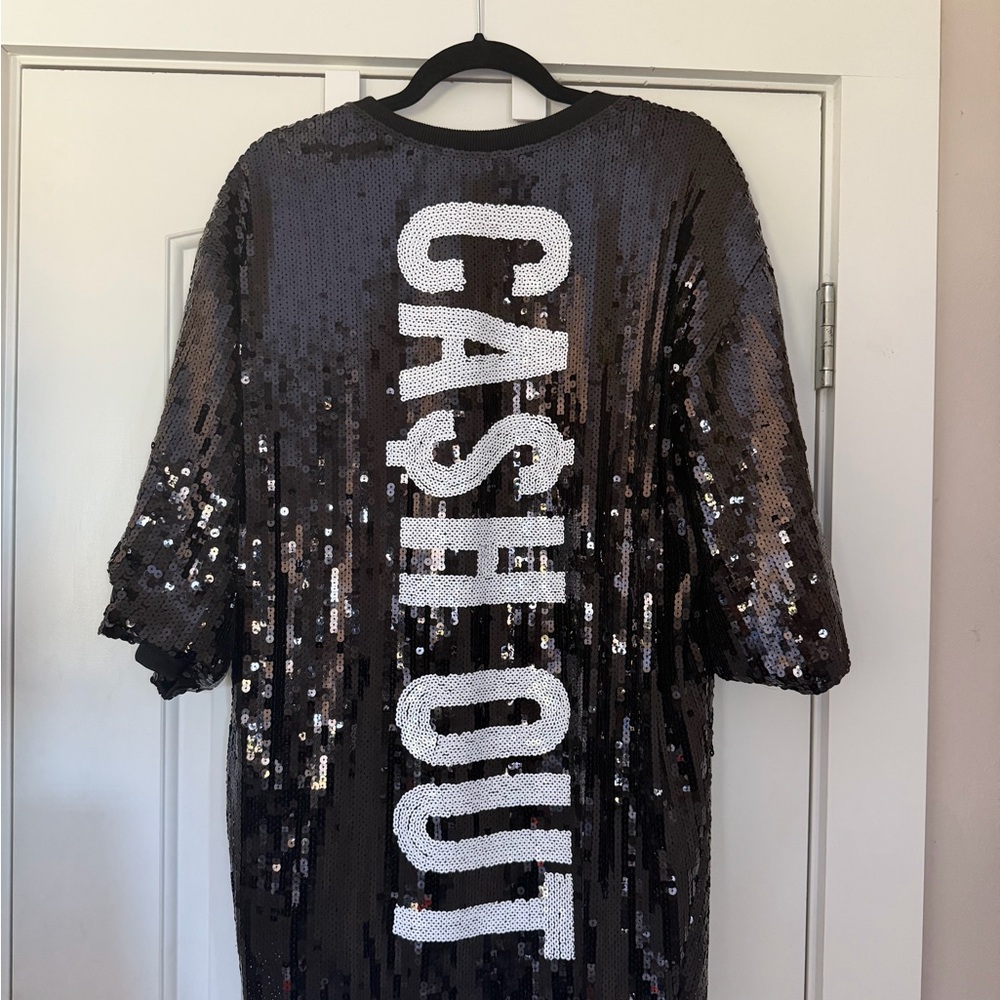 Sequin Black Dress with White Lettering